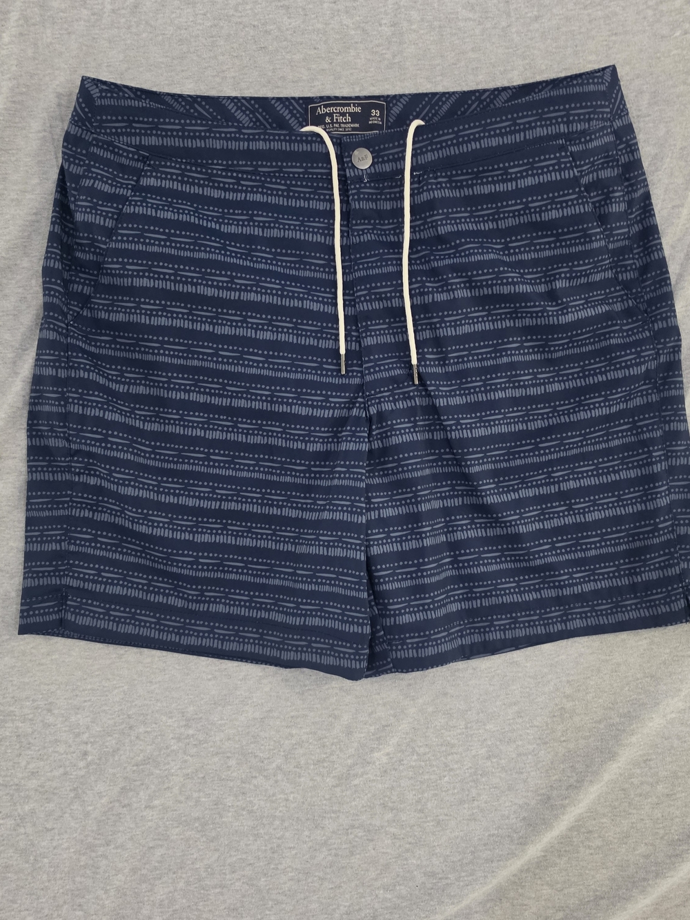 Abercrombie & Fitch Men's Navy Striped Pattern Swim Trunks